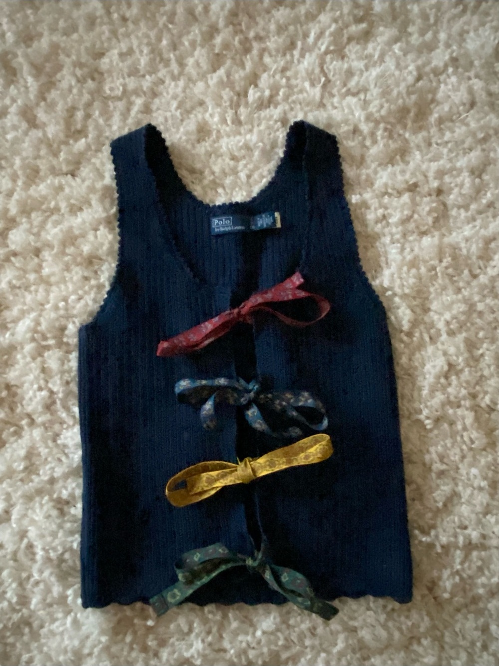Polo by Ralph Lauren Navy Ribbed Tank with Multicolor Ribbon Bows - Picture 3 of 5